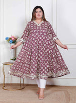 Thumbnail for Miravan Plus Size Women'S Cream Embroidered Cotton Anarkali Kurta  - Distacart