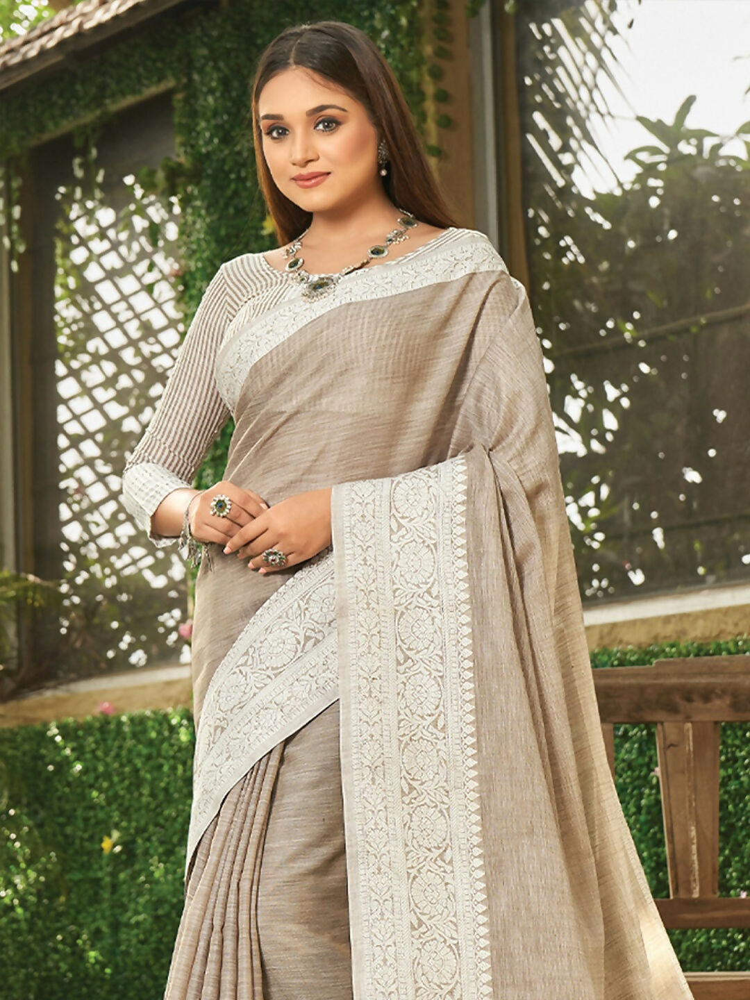 Astita Light Brown Linen Saree