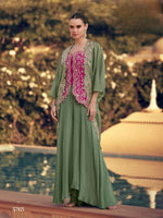 Thumbnail for Anaita Mehendi Chinon Readymade Shrug Suit with Heavy Embroidery Work - Distacart
