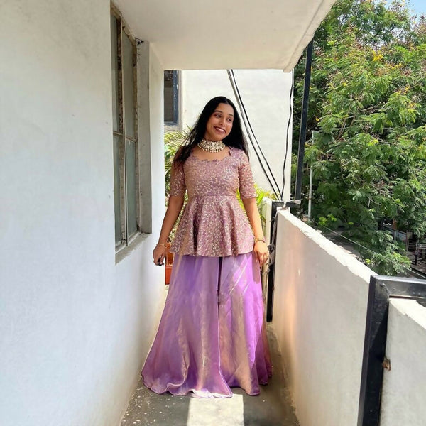Teeya Creation Purple Color Crunchy Silk Embroidery Work Festiwal Wear Salwar Suit