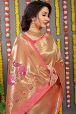 Thumbnail for Jyoti Fashion Women's Peach Paithani Silk Zari Woven Saree with Blouse - Distacart