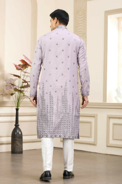 Raivat Ethnic Art Silk Thread Work Kurta Pajama In Purple Colour - Distacart