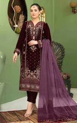 Thumbnail for Anaita Purple Velvet Suit with Embroidery Sequence Work