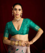 Thumbnail for Joban Fashion Greensoft Silk Weaving Fabric With Digital Jamdani Print With Jacquard Rich Pallu & Blouse With Spring Tassels