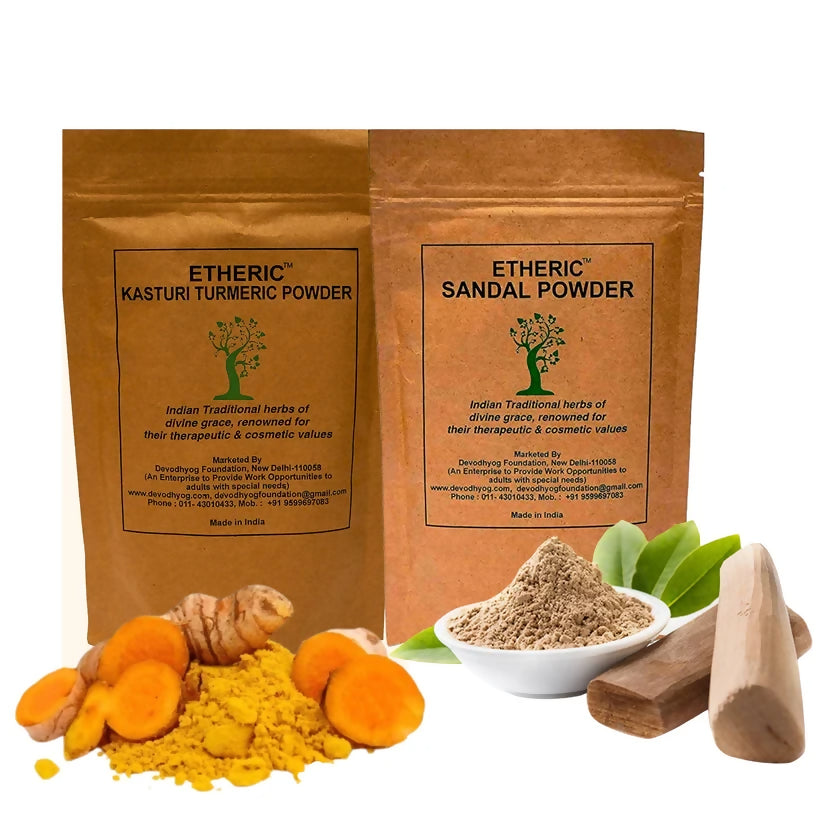 Etheric Kasturi Turmeric & Sandal Powder Combo – Herbal Face Pack for Glowing Skin - Dista
