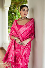 Thumbnail for Vishnu Weaves Women's Rani Handloom Raw Silk Thread Weaving Saree with Blouse
