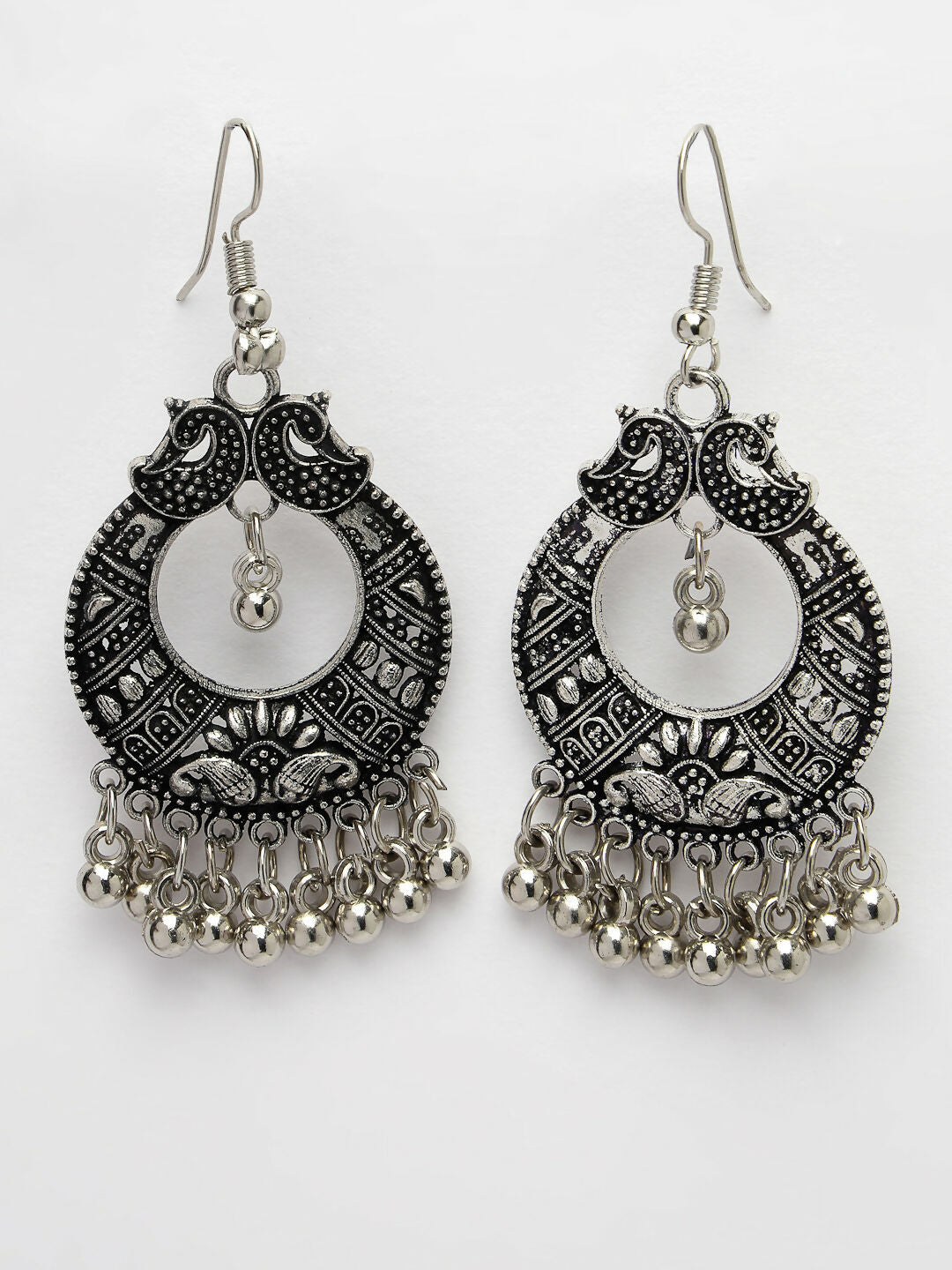 NVR Women's Silver-Plated German Silver Oxidised Chandbali Earrings - Distacart