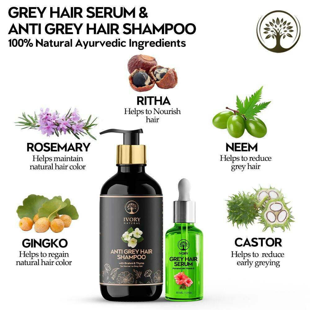 Ivory Natural Grey Serum And Hair Shampoo Combo Restores Natural Hair Wellness And Nourished, Shiny Hair - Distacart
