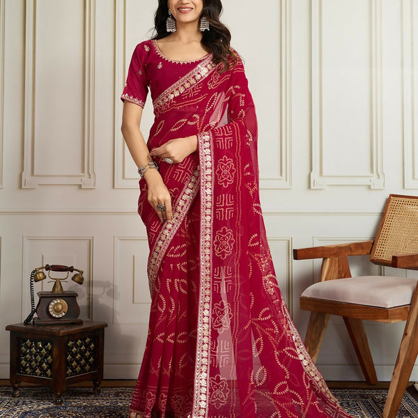Ai Fashion Magenta Georgette Rajwadi Bandhani Print Party Wear Saree - Distacart