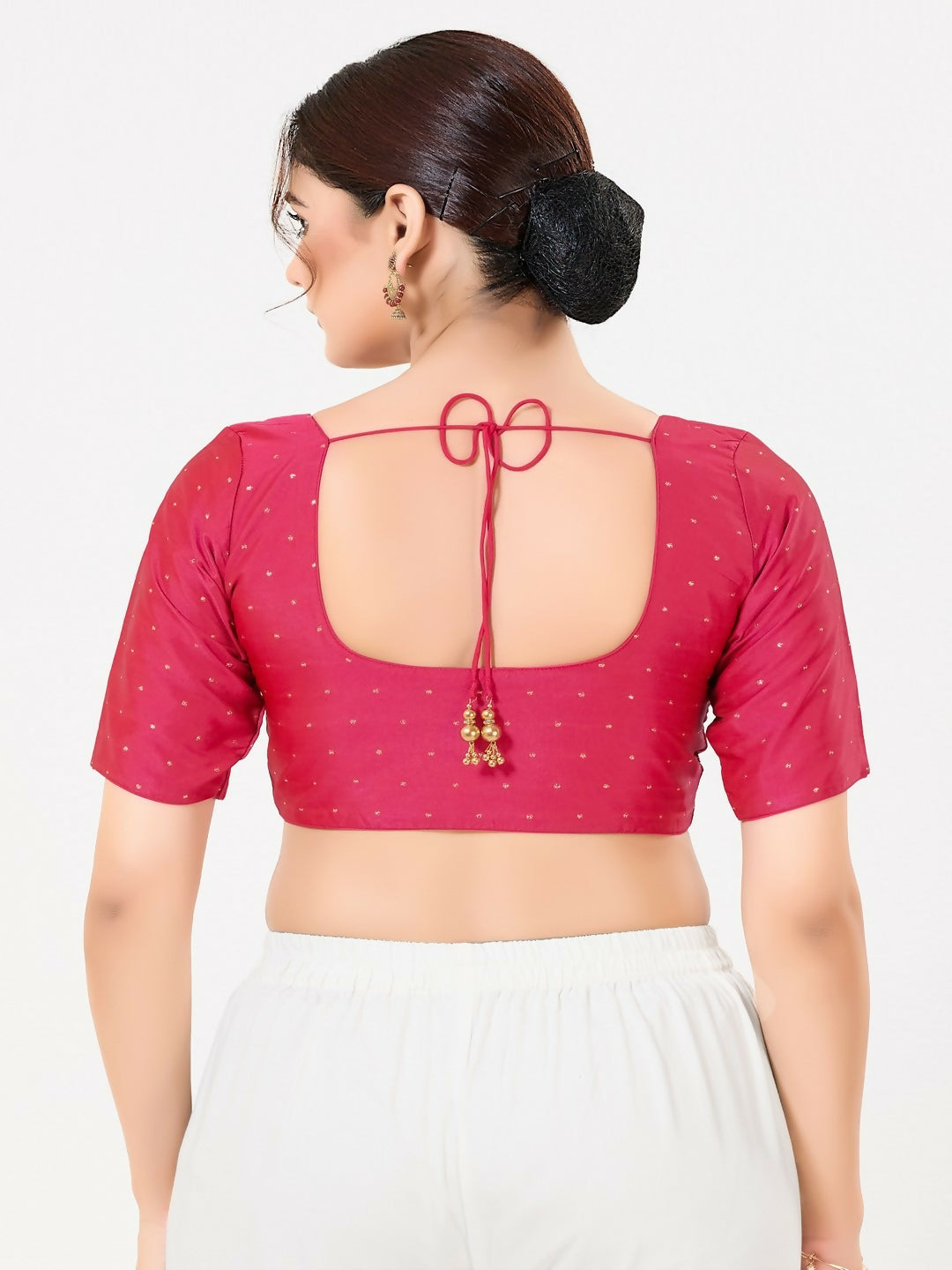 Joban Fashion South-Pink Taffeta Silk Elbow Sleeveless Front Open Blouse