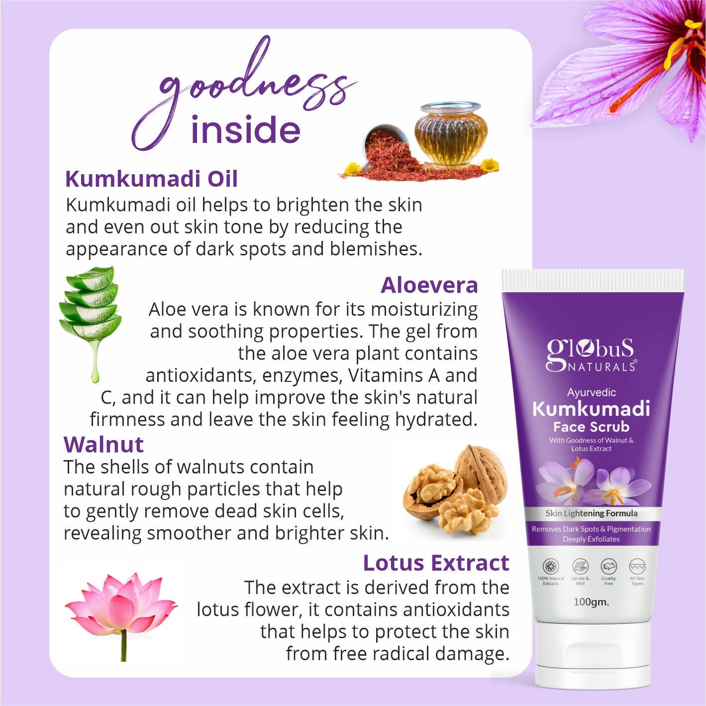Globus Naturals Ayurvedic Kumkumadi Skin Lightening Face Scrub - Distacart