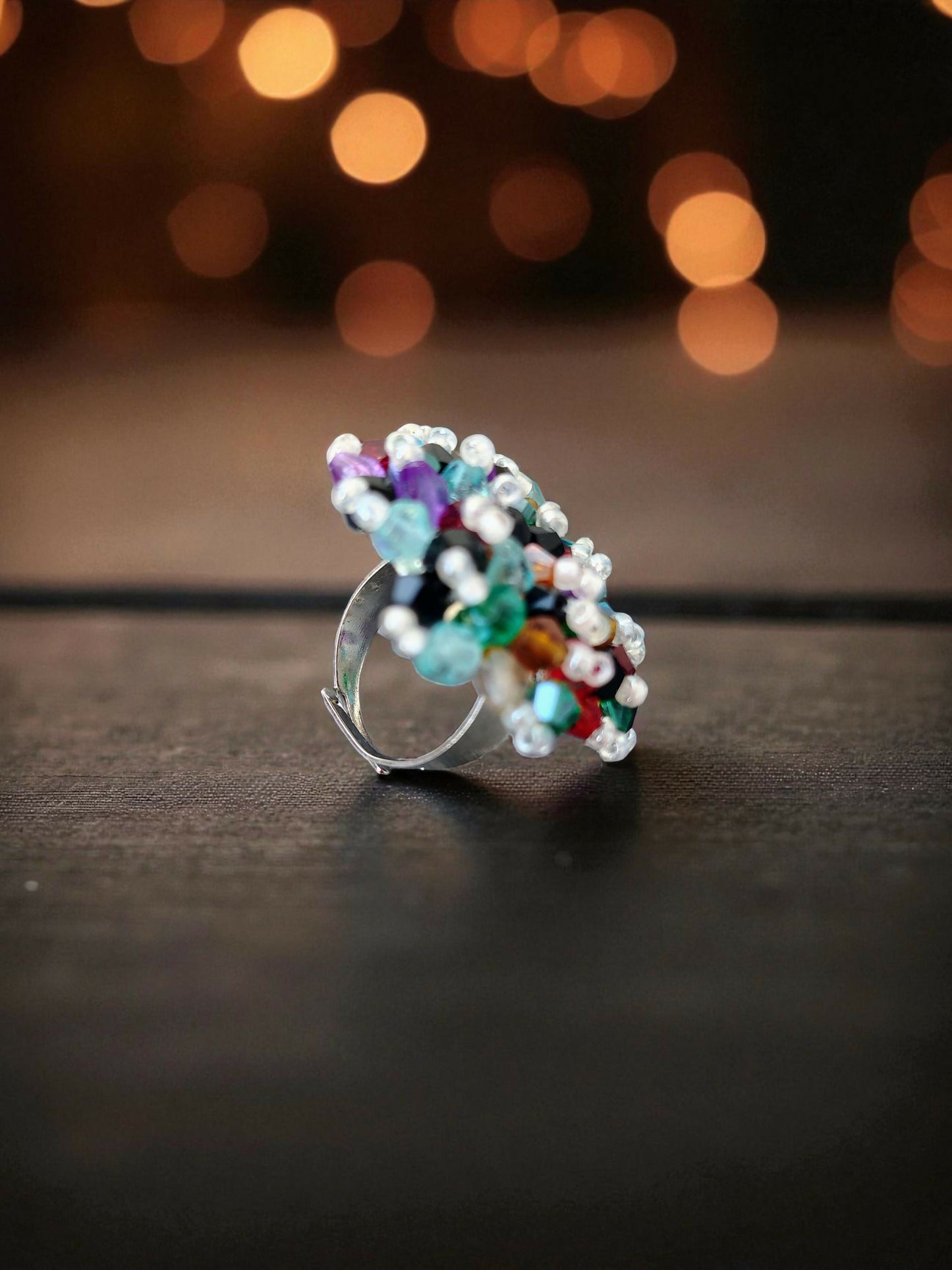 Inhanns Rang-E-Roshan Adjustable Ring – Handmade Crystal Statement Ring - Multicolor 1 - Distacart
