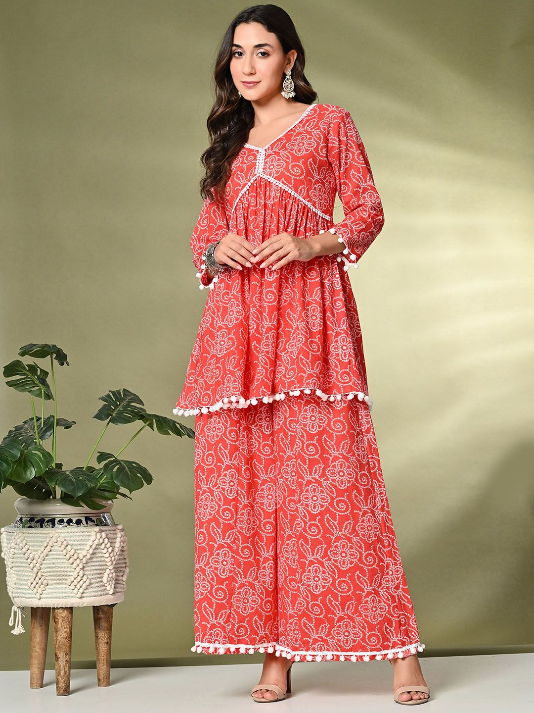 Sangria Printed Pure Cotton Kurti With Palazzo