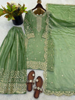 Thumbnail for Teeya Creation Parrot Green Color Fendy Silk Embroidery Work Wedding Wear Salwar Suit - Distacart