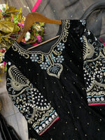 Thumbnail for Vastranavya Black Viscose Velvet Cording Sequence Embroidery Work Suit With Dupatta