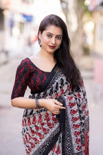 Thumbnail for Grey Linen Blend Ethnic Motifs Saree with Unstitched Blouse - A2M