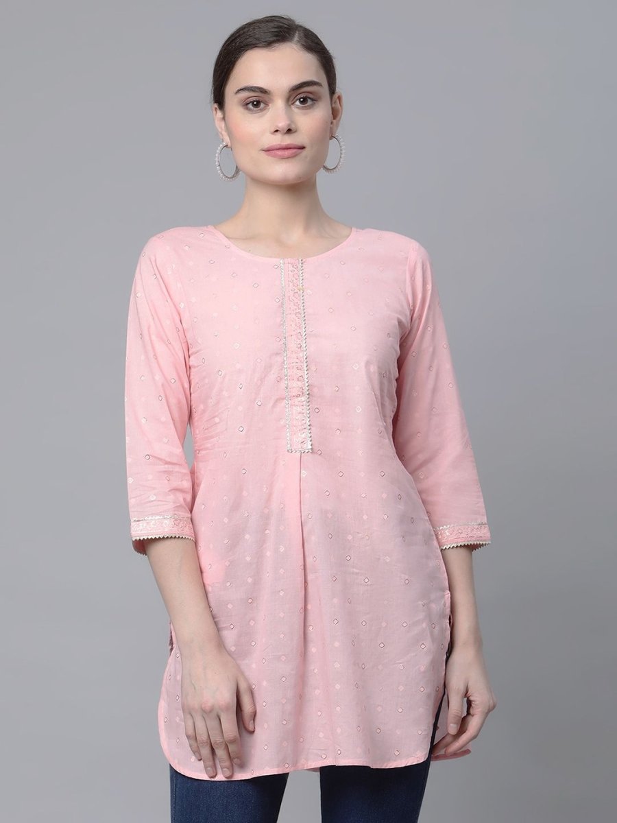 Ahalyaa Women Baby Pink Beautiful Pure Cotton Printed Tunic - Distacart