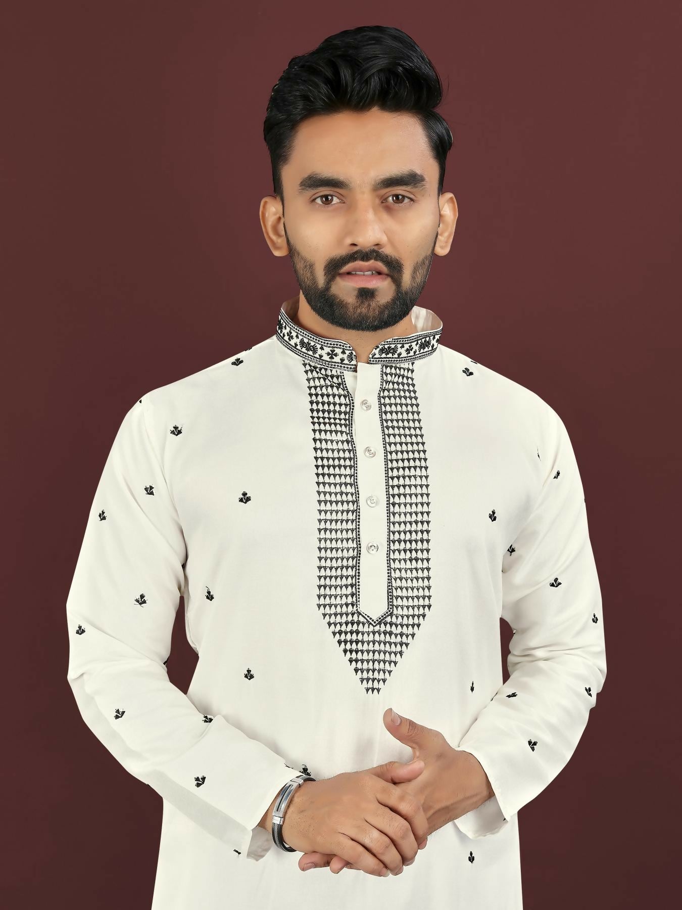 Anaita White Embroidered Silk Straight Kurta - Distacart