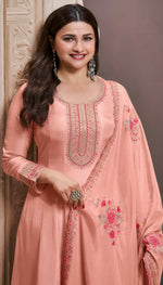 Thumbnail for Anaita Peach Embroidered Work Silk Stitched Anarkali suit - Distacart