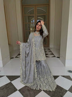 Thumbnail for Teeya Creation New Trendy Latest Designer Embroidery Sharara Kurta Set -Grey - Dista