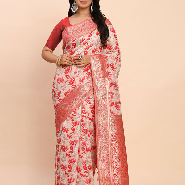 Astita Linen Cotton Red Saree