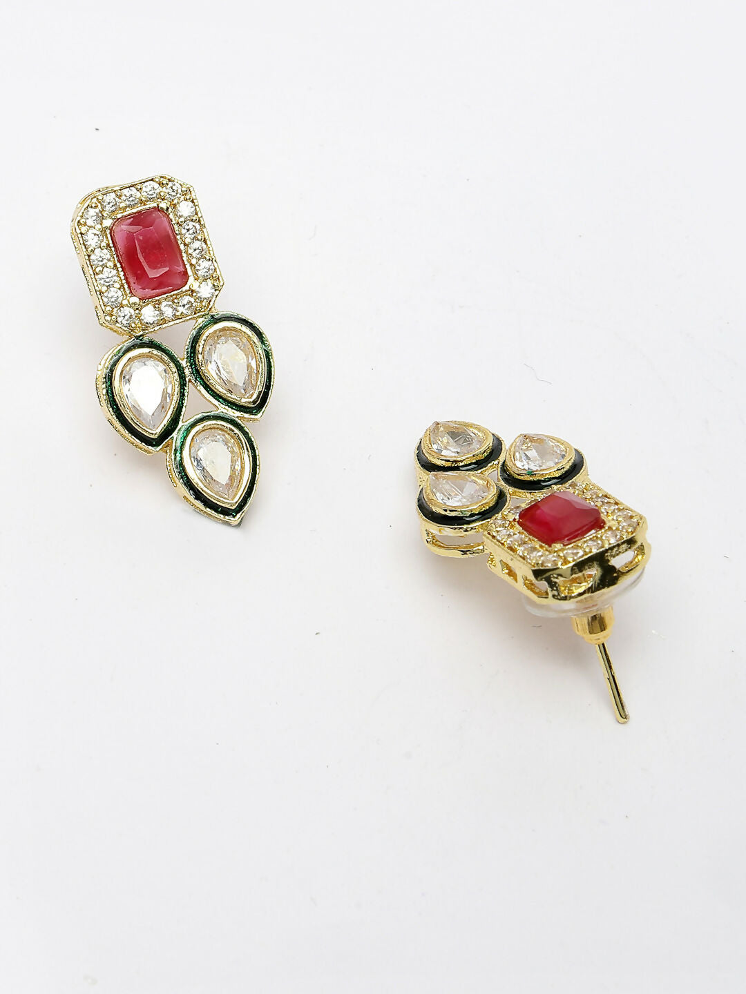 NVR Women's Set of 2 Red & Gold Kundan Studded Jewellery Set Choker & Long Necklace With Earrings - Distacart