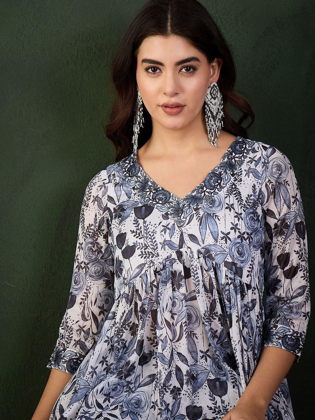 Sangria Printed Kurta With Palazzo - Distacart