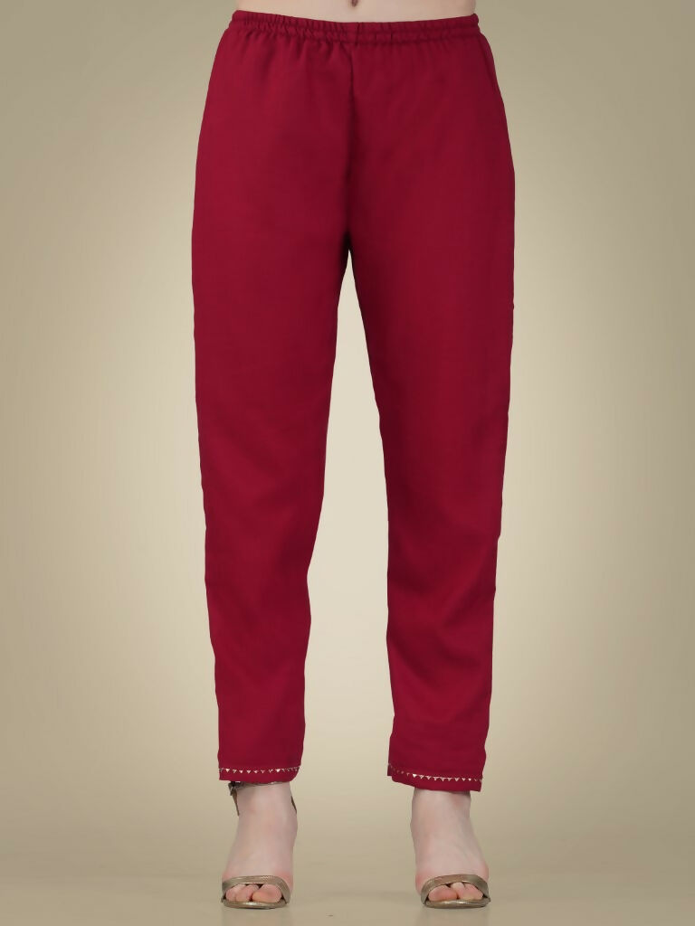 Jyoti Fashion Women's Maroon Cotton Magic Slub Embroidery & Sequence work Kurta with Trouser & Dupatta - Distacart
