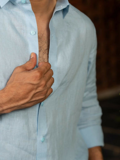 Linen Sky Blue Pearl Drift Shirt By Hilo Design - Distacart