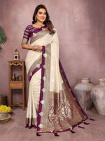Thumbnail for Aastha Fashion Cream Silk Sarees Weaving Saree - Distacart