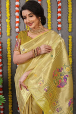 Thumbnail for Jyoti Fashion Women's Mehendi Paithani Silk Zari Woven Saree with Blouse - Distacart