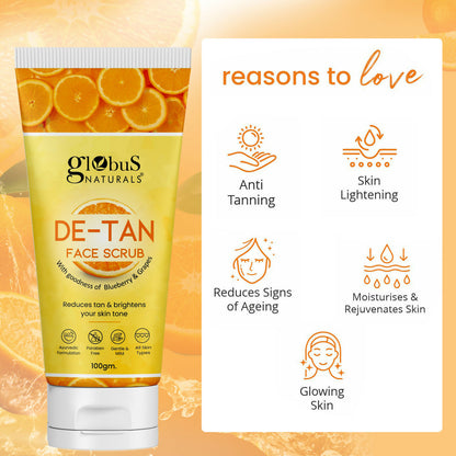 Globus Naturals De Tan Face Scrub, Suitable For All Skin Types - Distacart