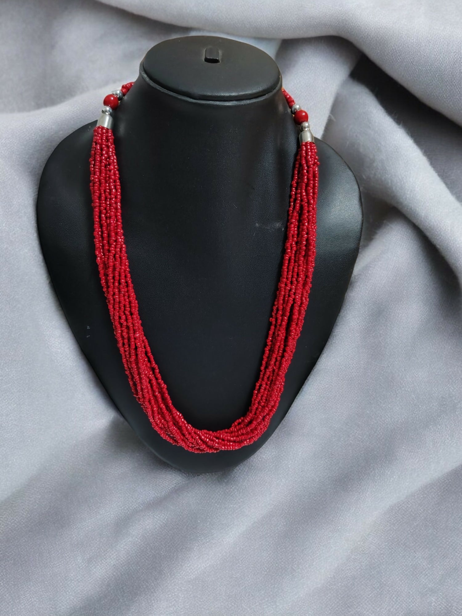 Inhanns Bloom Handmade Beaded Only Necklace - 12 Layers - Red Necklace - Distacart