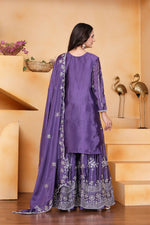 Thumbnail for Teeya Creation Lavender Color Chinon Silk Wedding Wear Trending Palazzo Set - Distacart