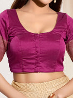 Thumbnail for Joban Fashion South Pink Taffeta Silk Padded Blouse With Round Neck Elbow Sleeves