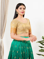Thumbnail for Joban Fashion Gold Tissue Padded Blouse With Round Neck Elbow Sleeves - Distacart