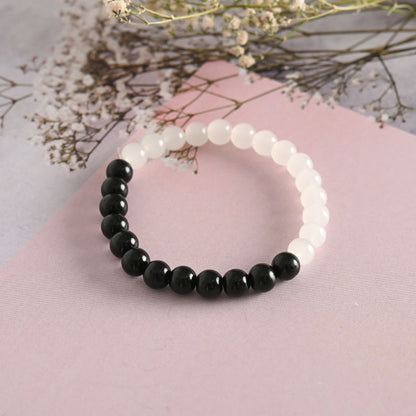 NVR Men & Women Black & White Marbel Crystal Elasticated Bracelet - Distacart