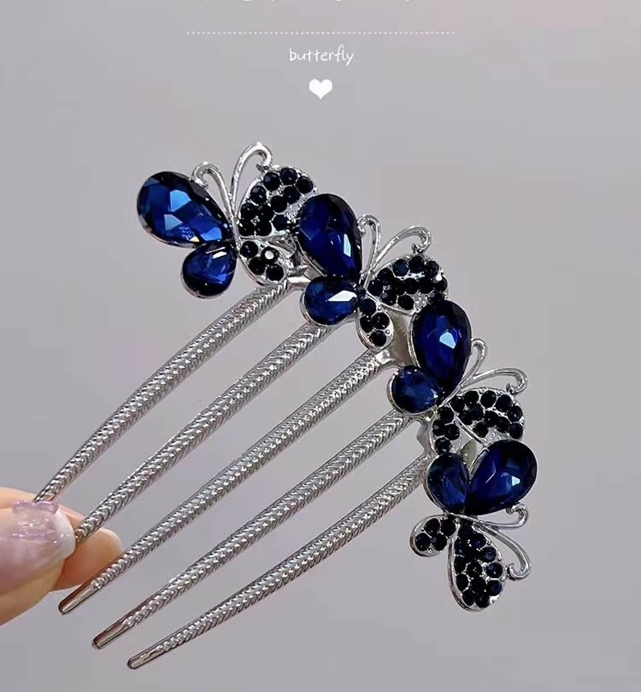 Joban Fashion Navy Blue Metal Flower Hair Comb Hairpin
