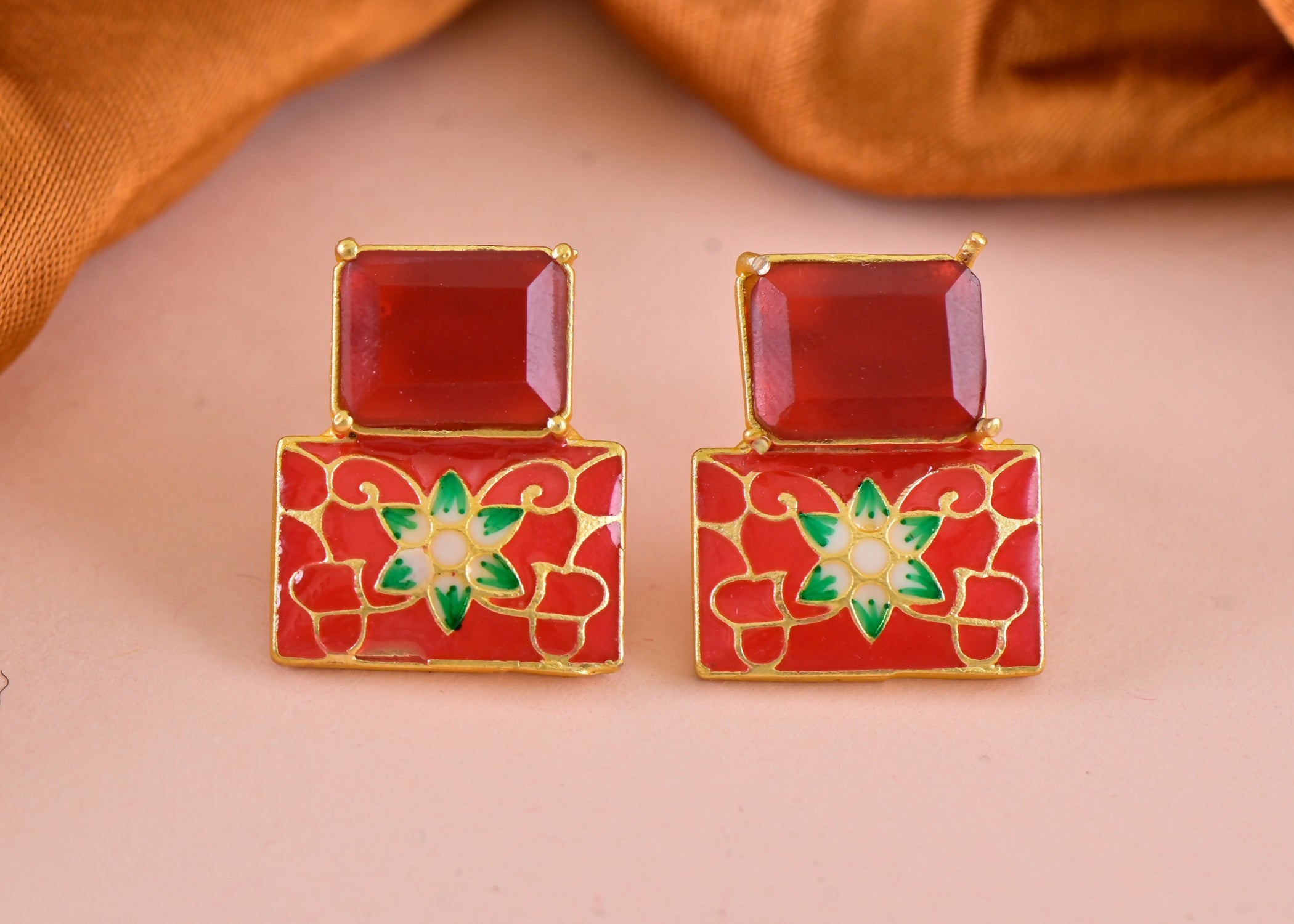 Joban Fashion Women Brass Red Onyx Earrings - Distacart