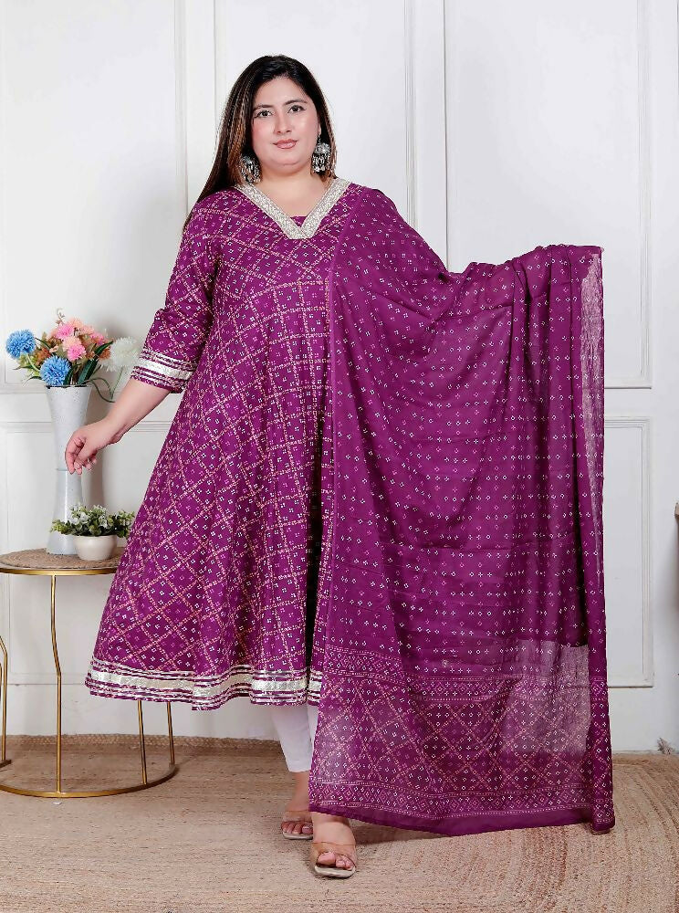 Miravan Plus Size Women'S Embroidered Bandhani Ethnic Anarkali Kurta And Dupatta - Distacart
