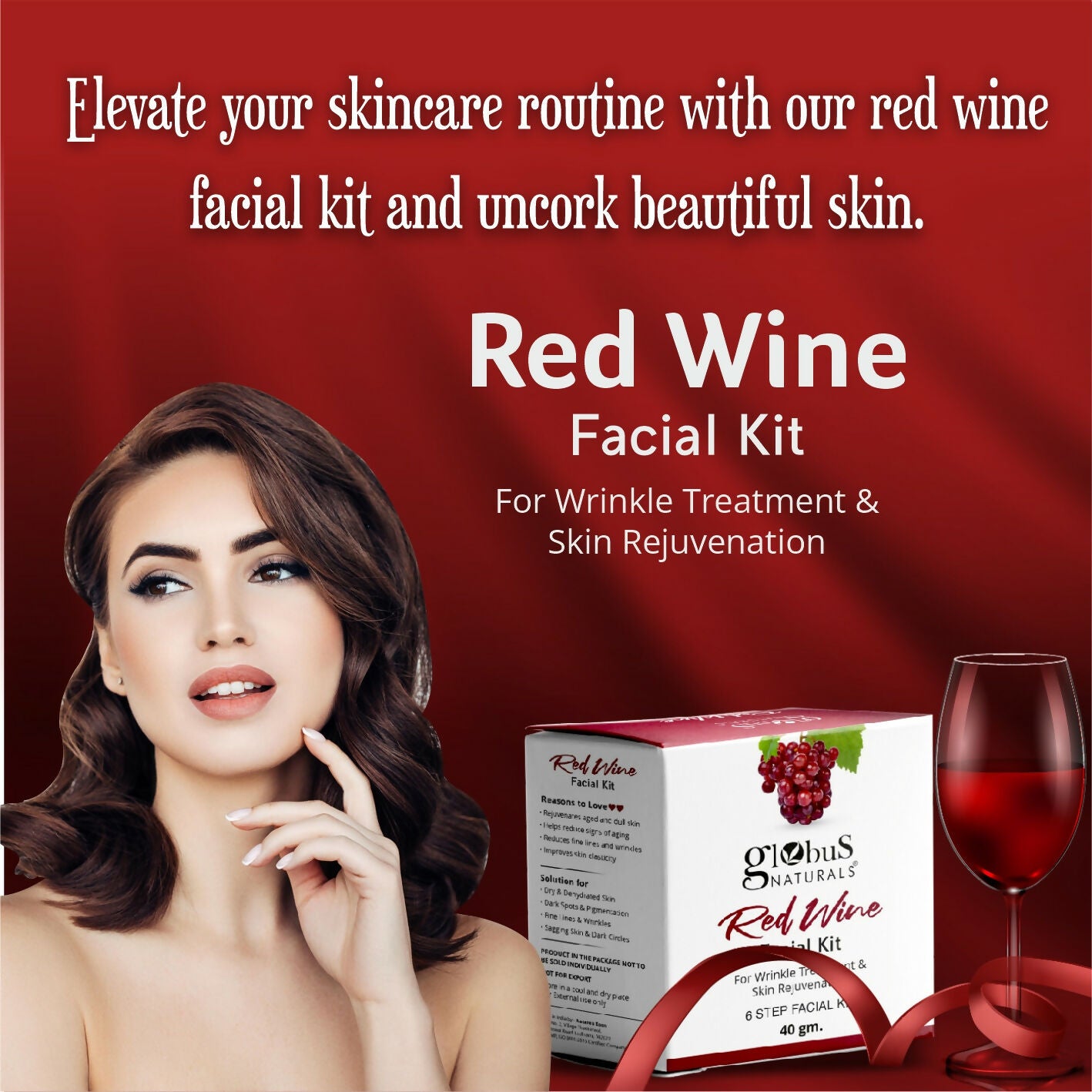 Globus Naturals Anti-Ageing Red Wine 6 Step Facial Kit - Distacart