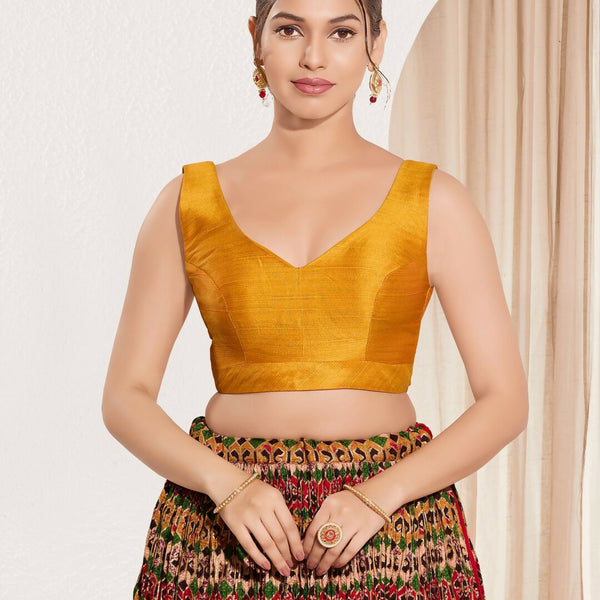 Joban Fashion Mustard Mulberry Silk Padded Blouse With Round Neck Sleeveless