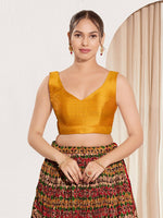 Thumbnail for Joban Fashion Mustard Mulberry Silk Padded Blouse With Round Neck Sleeveless