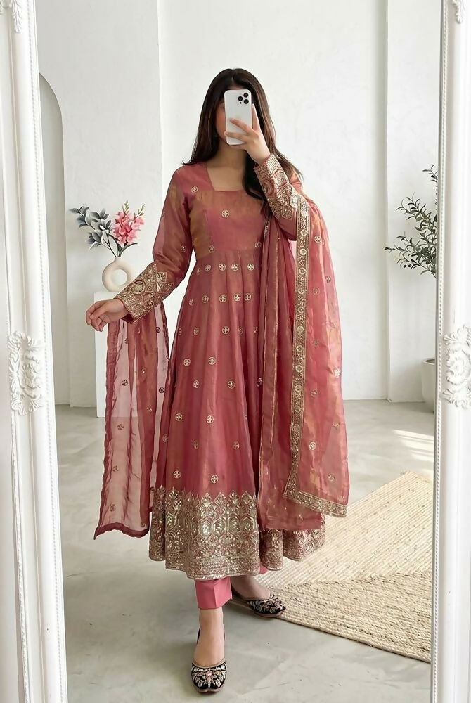 Teeya Creation New Latest Trendy Elegant Peach Festive Anarkali Suit for Women - Dista