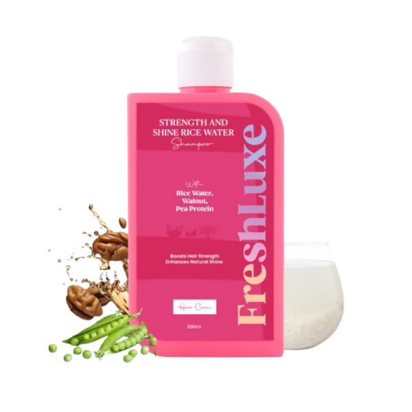 FreshLuxe Strength & Shine Shampoo Rice Water, Walnut Oil & Pea Protein For Damaged Hair & Reduce Split Ends