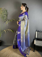 Thumbnail for Joban Fashion Grey Intricate Zari Weaving Soft Silk Dharmavaram Saree - Dista