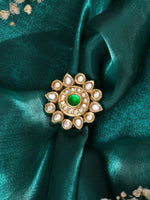 Thumbnail for Ruby Raang Gold Polished Green Kundan Ring