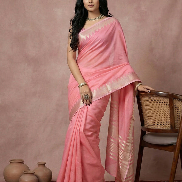 Shree Shyam Fashion Coral Pink Cotton Saree - Distacart