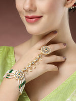 Thumbnail for NVR Women's Green Gold-Polished Stone Studded Handcrafted Ring Bracelet - Distacart