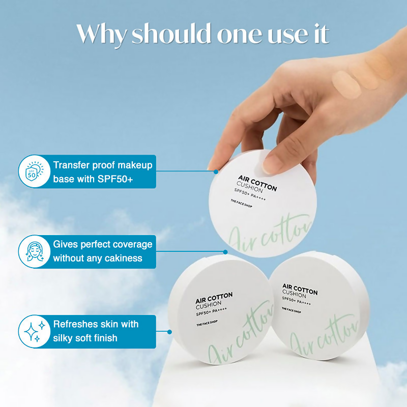The Face Shop Air Cotton Cushion SPF 50+ PA++++ - 203 Beige - Distacart
